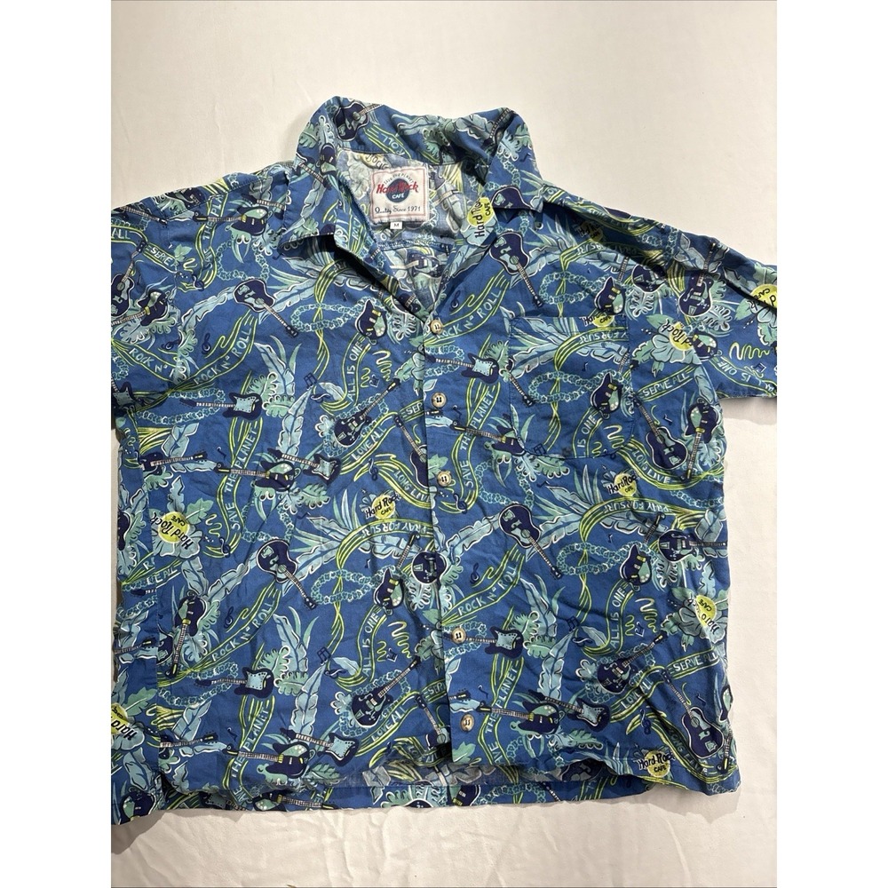 Hard Rock Cafe Short Sleeve Hawaiian Guitar Tropical Shirt Men's Size Medium